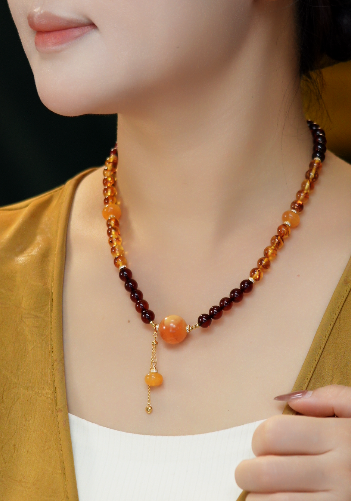 東芳珠宝-天然琥珀蜜蜡血珀花珀项链设计款琥珀项链小众珠宝