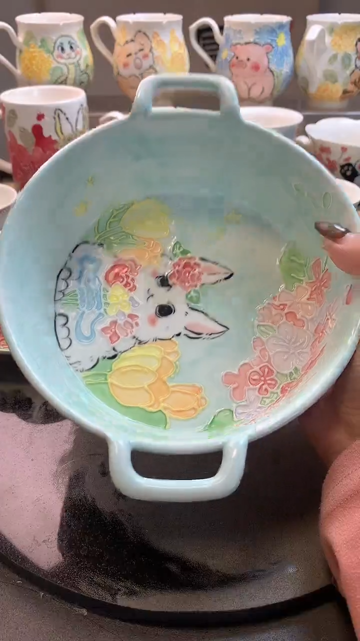 一味*手绘*双耳百花兔