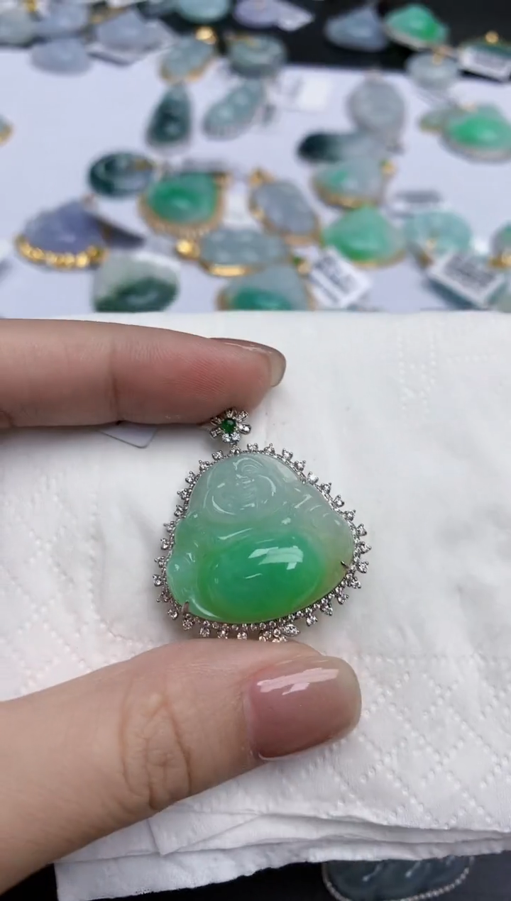 【闪购商品】翡翠颈饰18K金镶嵌天然缅甸翡翠A货