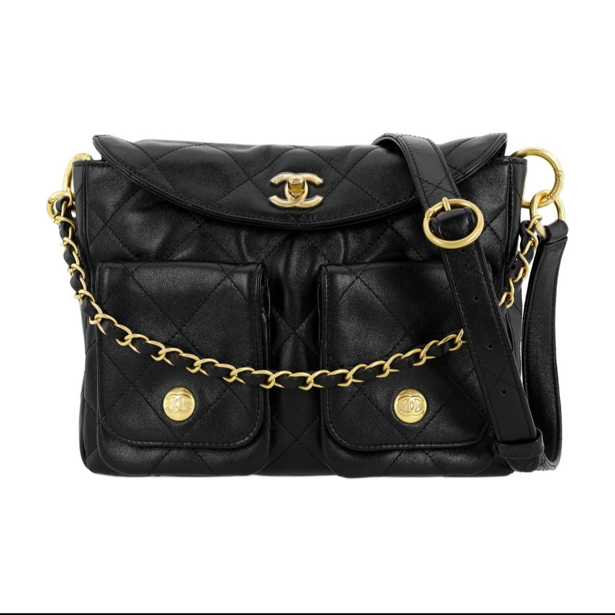 全新未使用 Chanel/香奈儿 【小花Han】24P 皮穿链肩带小号黑色包