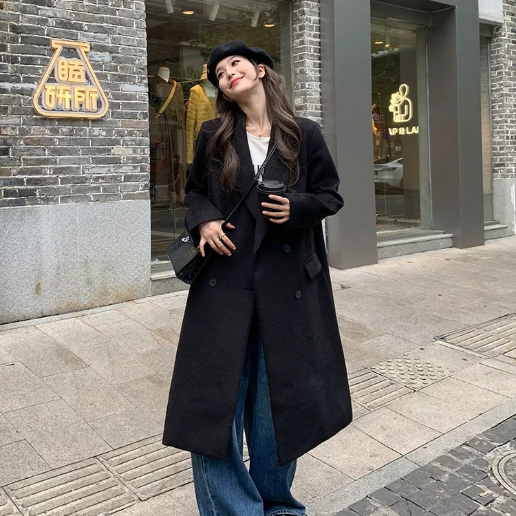 【塞纳花房】秋冬韩版宽松气质羊毛大衣女长款加厚保暖966-XHXM