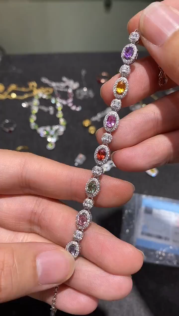 手链蓝宝石银S925镶嵌手链