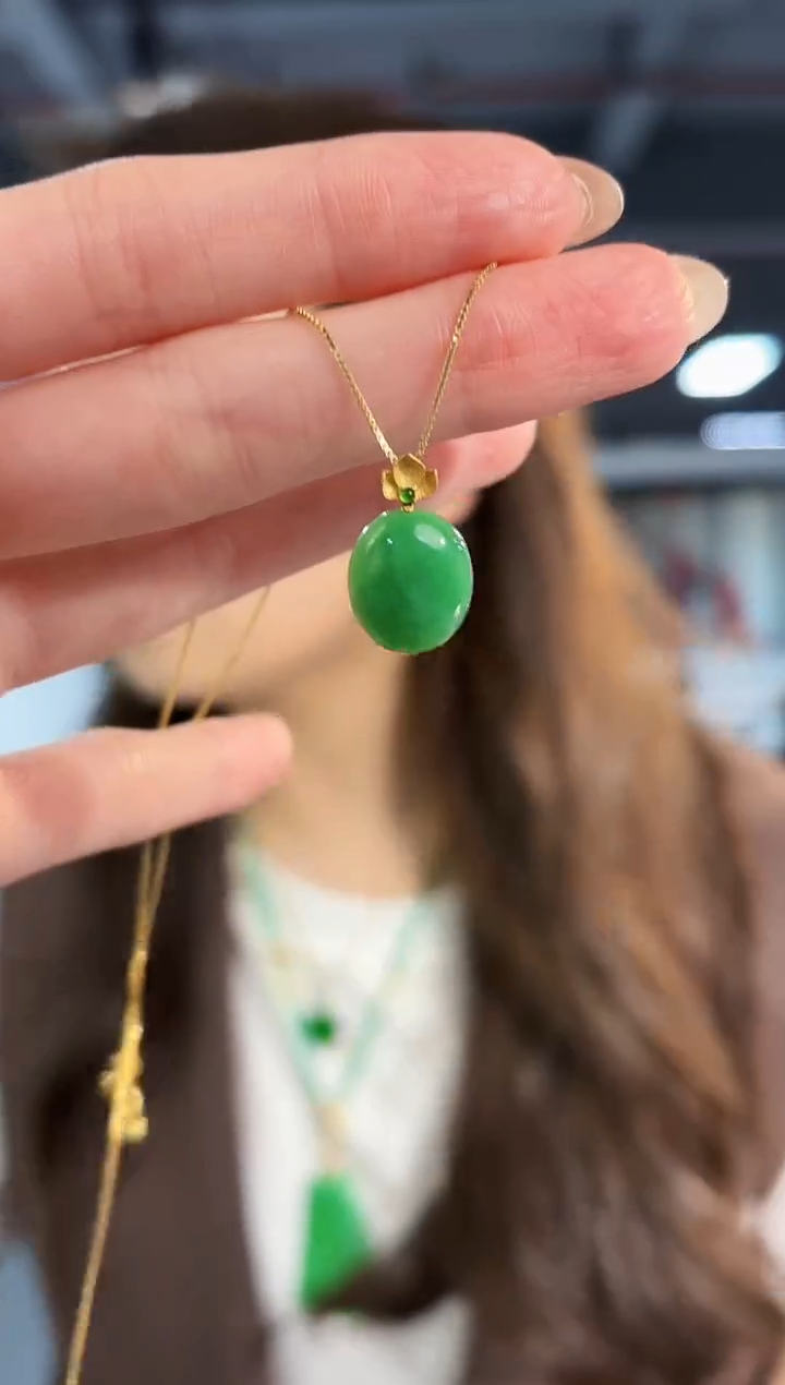 【闪购商品】翡翠吊坠(不含链)18K金镶嵌缅料A货/支持复检/一件