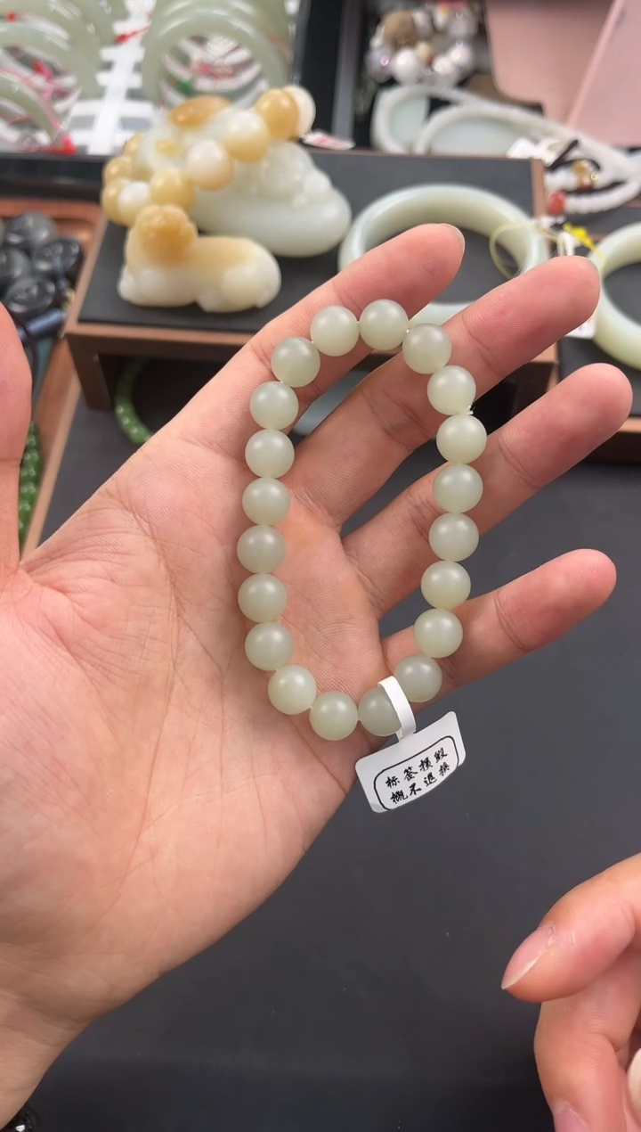 未镶嵌手串和田玉且末高青白手串卡10微色差