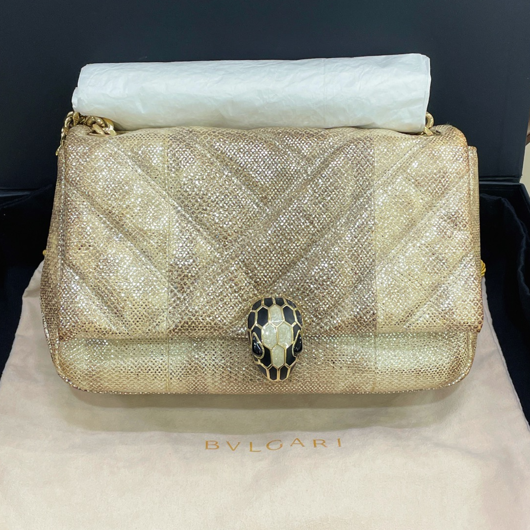 99新 BVLGARI/宝格丽 蛇头棉花糖限定款链条包 单肩斜挎/7SH39403