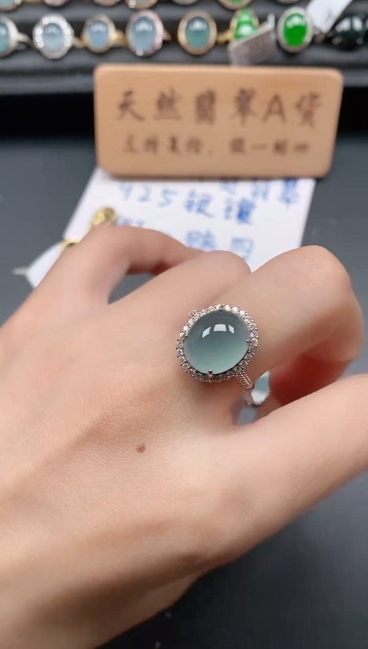 银S925镶嵌戒指翡翠1