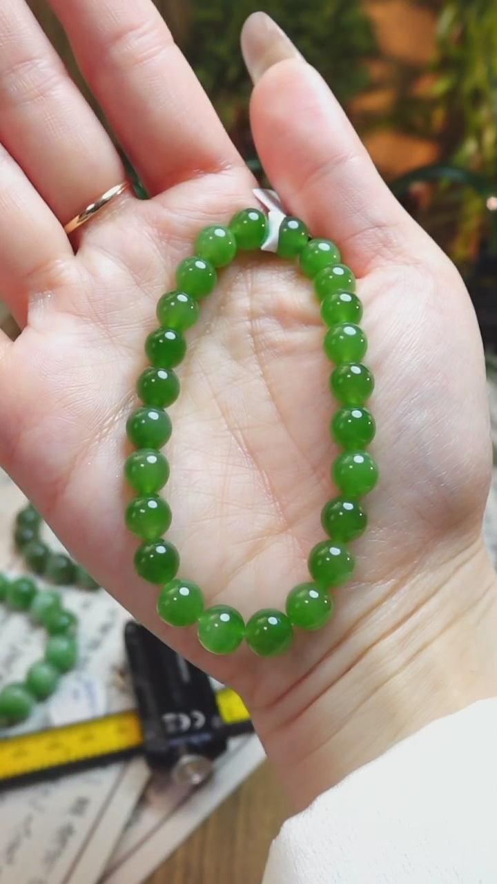 【闪购商品】和田玉手串未镶嵌HJ05014碧玉阳绿色卡8mm