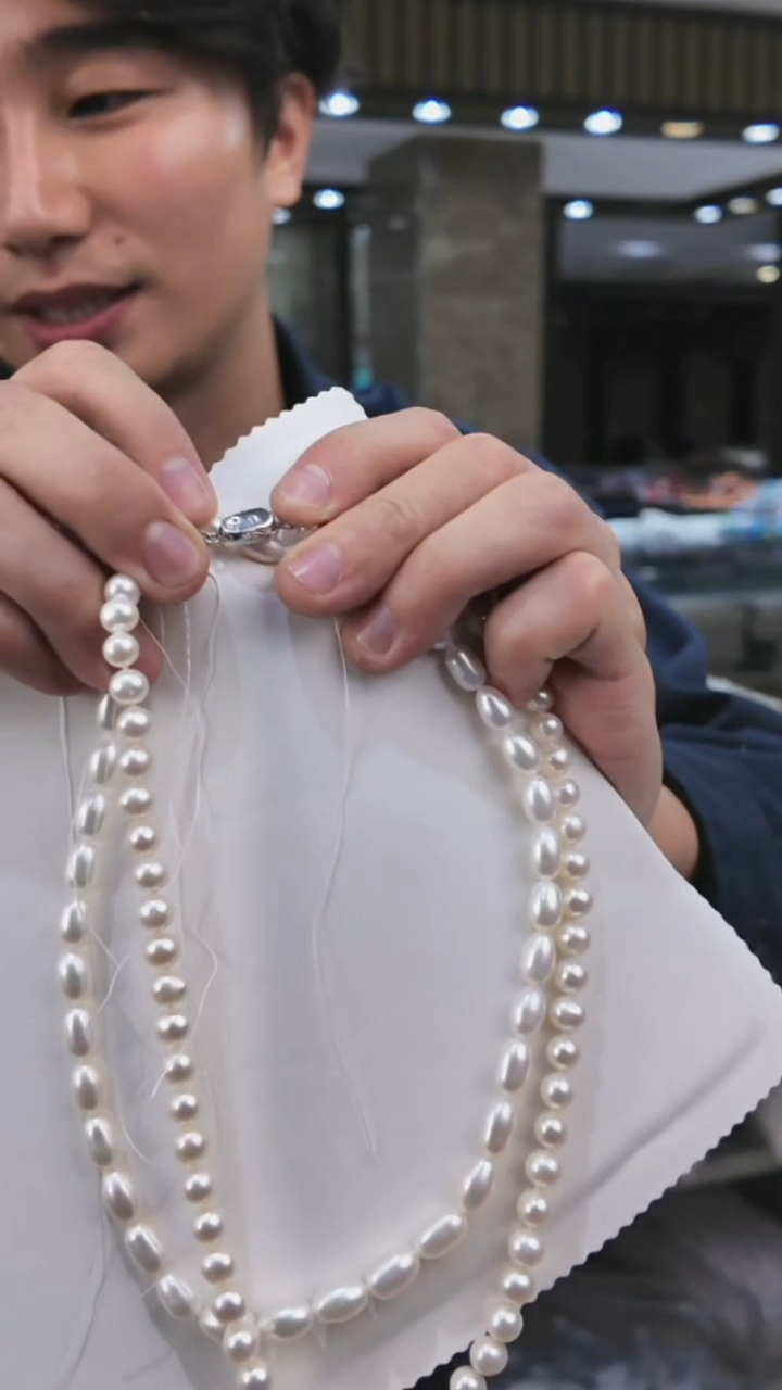 项链银S925镶嵌淡水珍珠淡水无核米型项链多样性发一