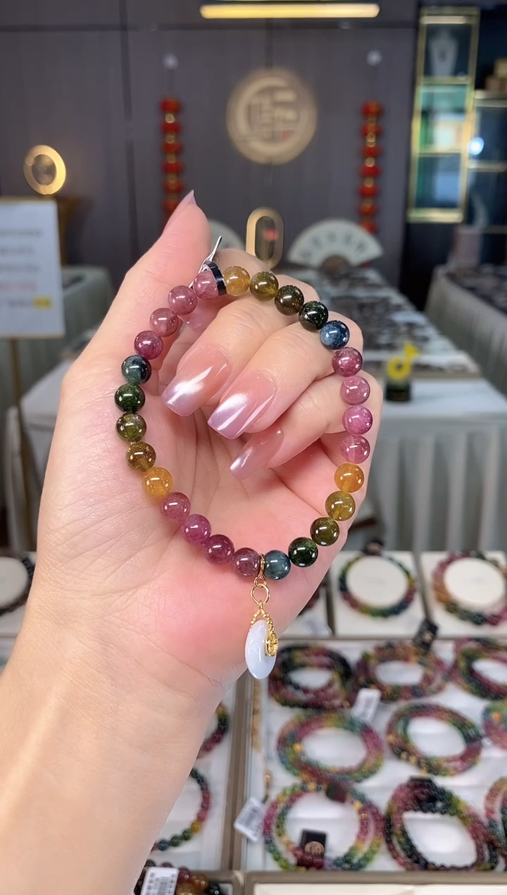 未镶嵌透体老矿碧玺彩虹单圈手串7mm+碧玺hon多样性发一条