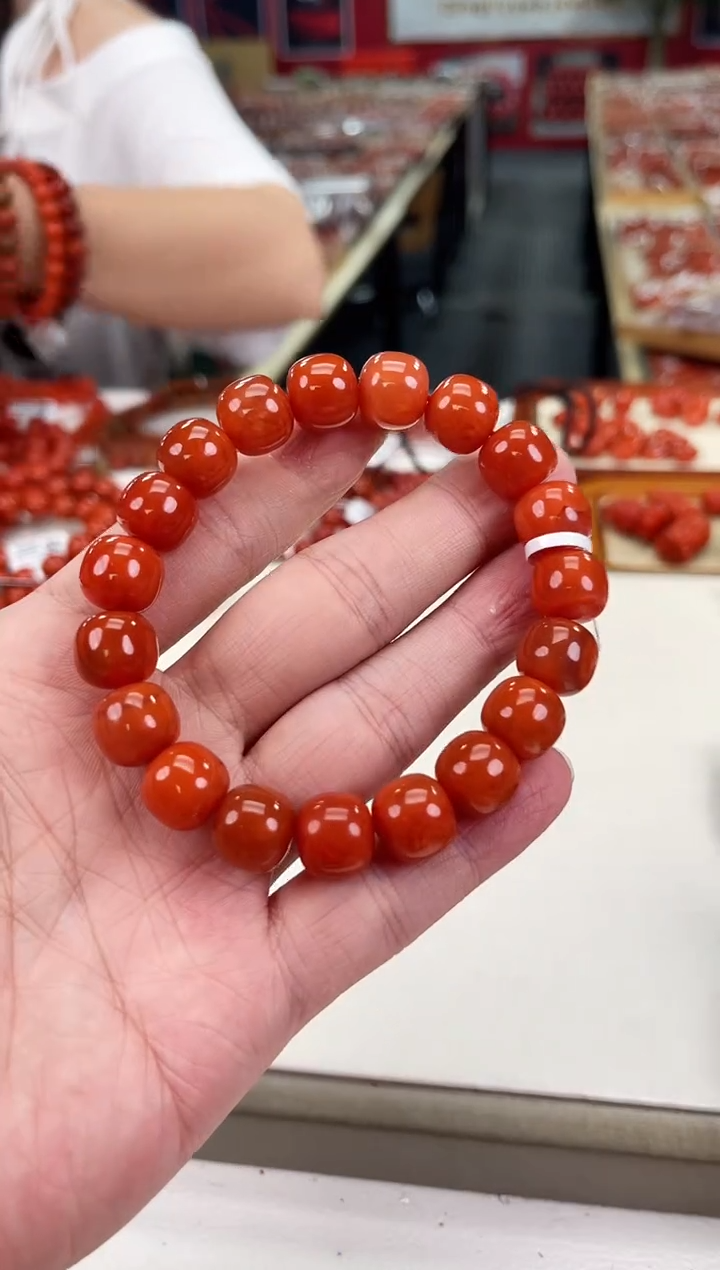 南红玛瑙瓦西老型手串12+未镶嵌一个/条