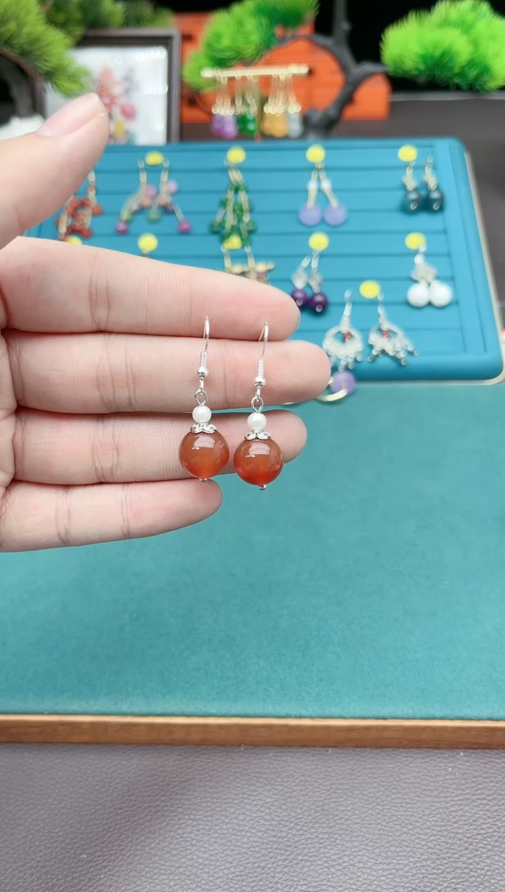【闪购商品】南红玛瑙耳饰银S925镶嵌303000