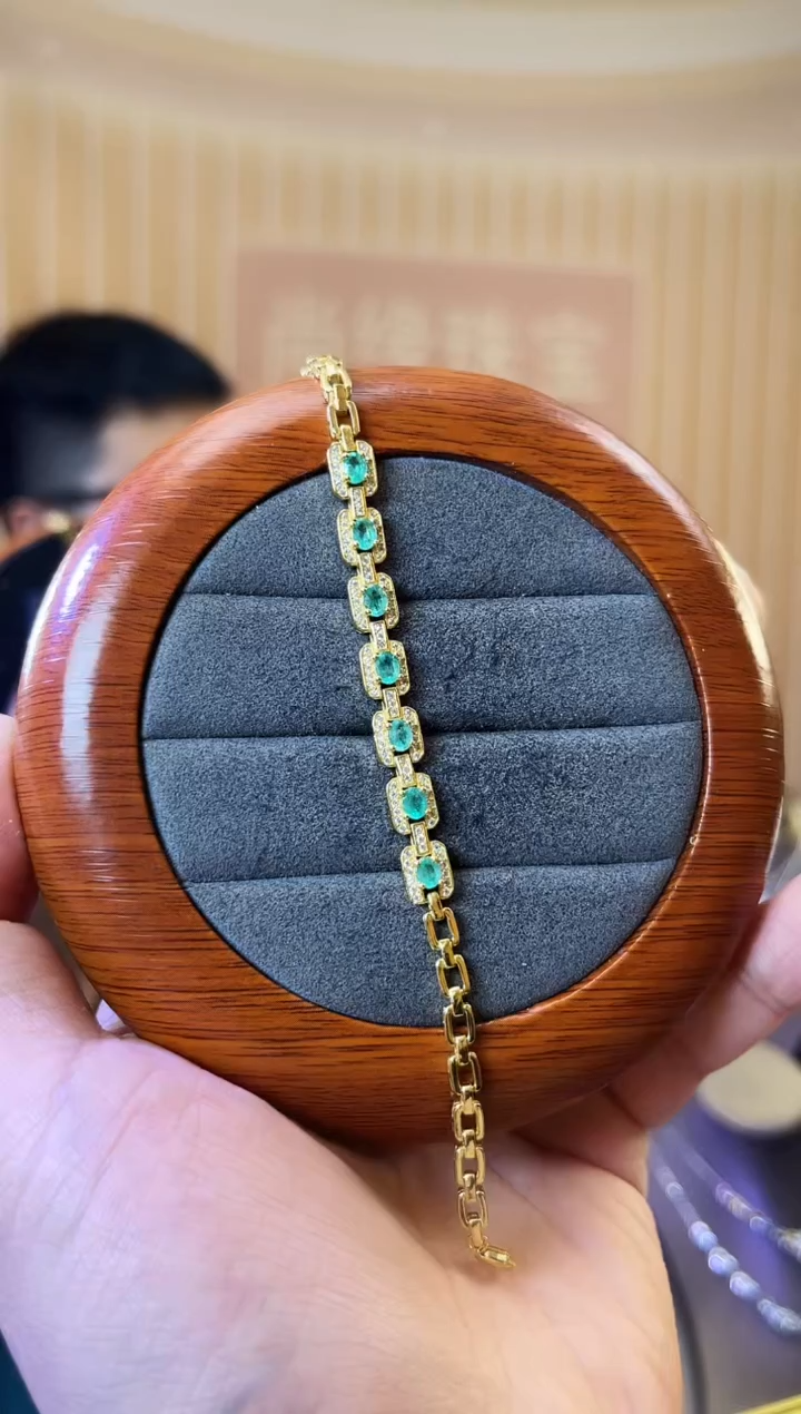 手链银S925镶嵌祖母绿祖母绿