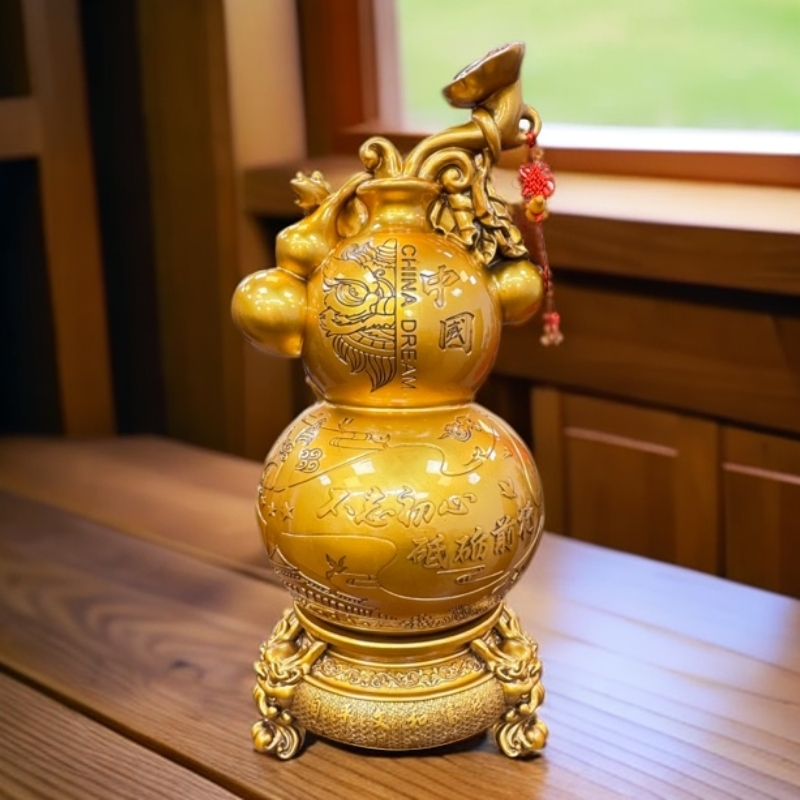 中国梦福禄安康鎏金铜旋转铜葫芦玄关客厅办公室送礼家居装饰摆件