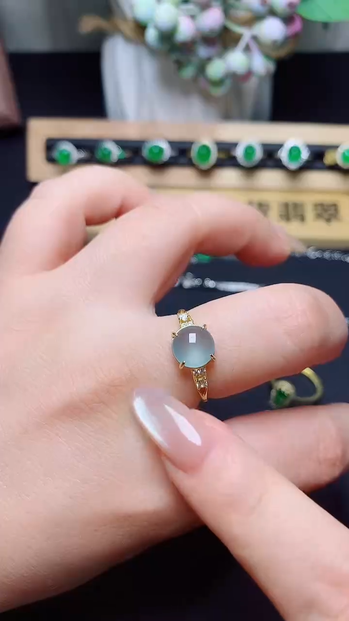 翡翠戒指银S925镶嵌 天然翡翠A货s925银镶