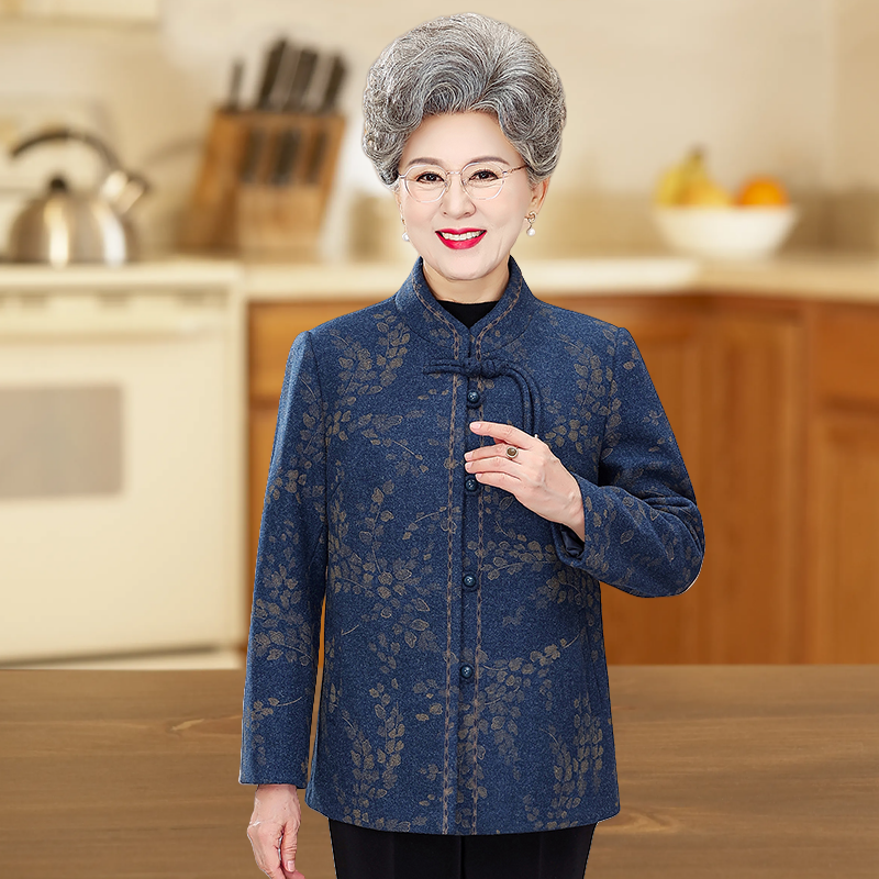 中老年女装秋冬装妈妈装立领上衣加绒加厚老人衣服奶奶装保暖外套