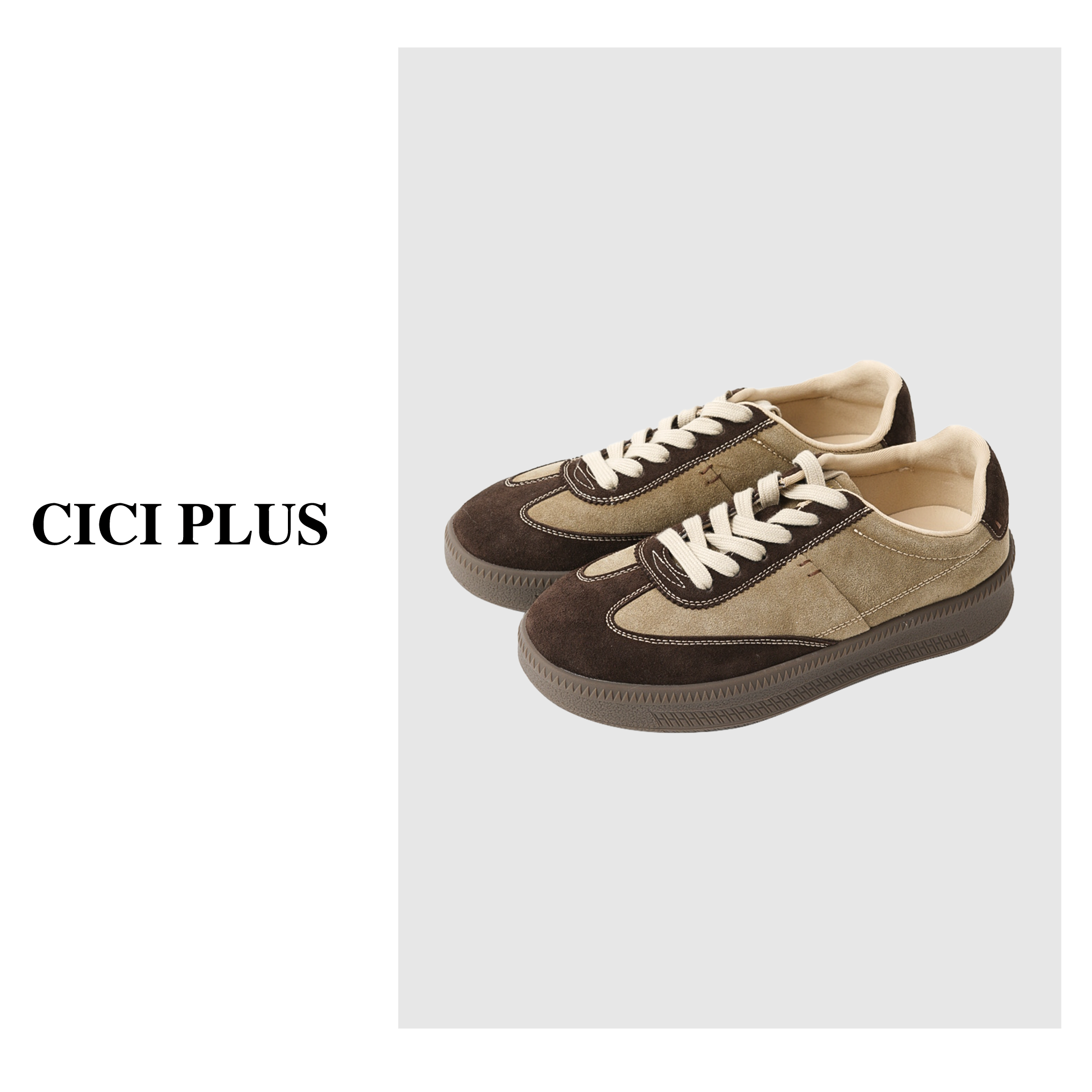 【CICI PLUS】2025秋冬复古磨砂德训拼色休闲鞋25C6385