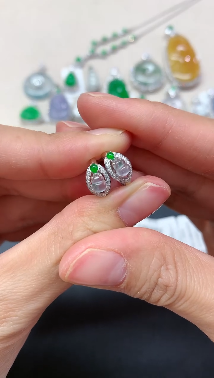 【闪购商品】翡翠耳饰18K金镶嵌Q109|2980