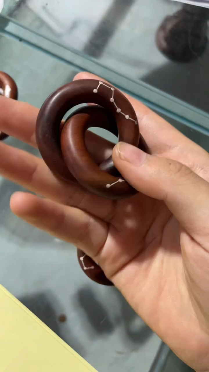 木枣木内径2.5小乾坤圈镶银六七星