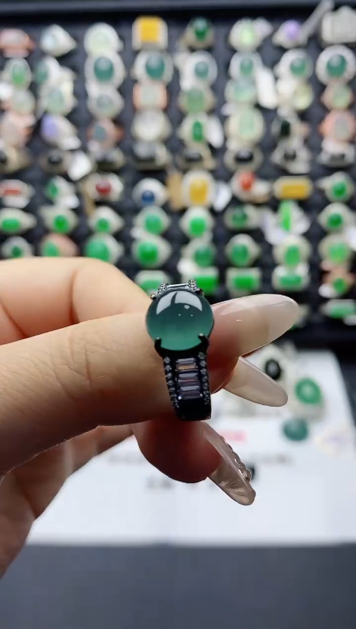 【闪购商品】翡翠戒指银S925镶嵌天然翡翠男戒