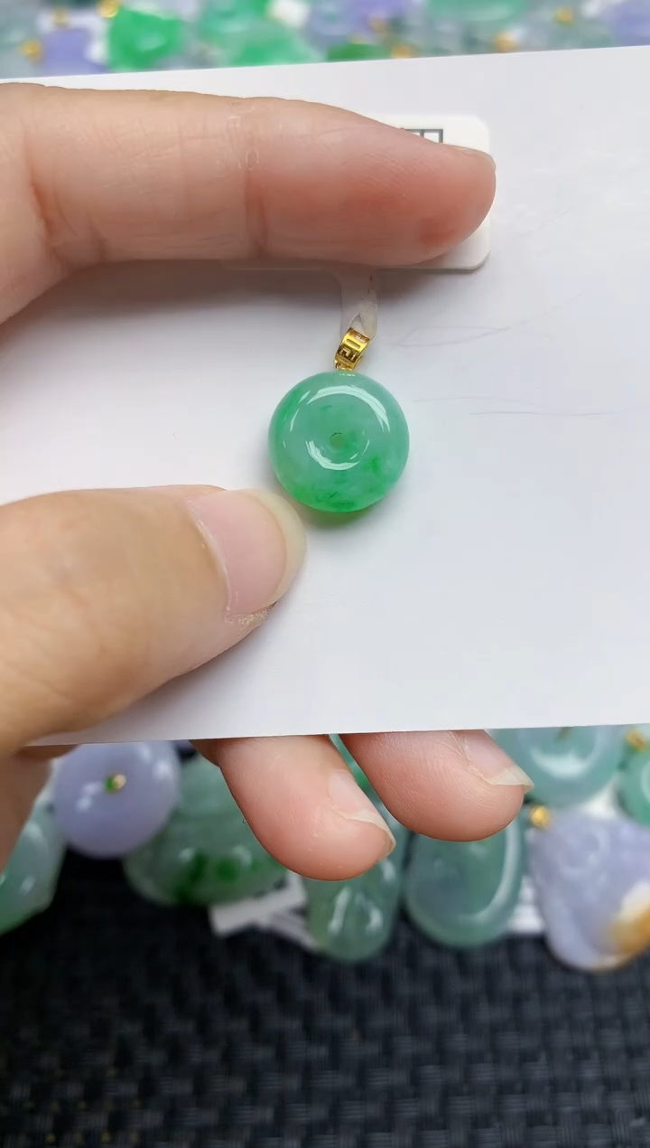 翡翠18K金镶嵌颈饰天然缅甸A货翡翠百元以上9元证书费自理