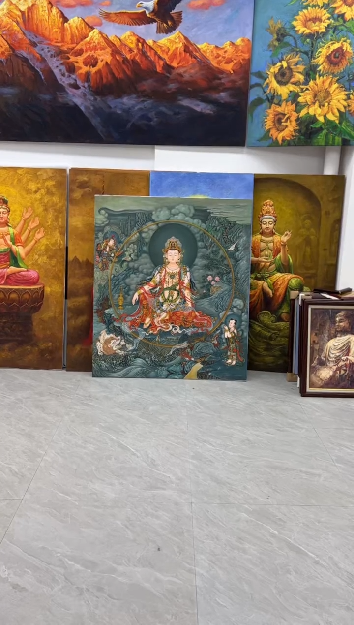 【闪购商品】书法唐卡水月观音张俊龙原创艺术油画肌理复刻版