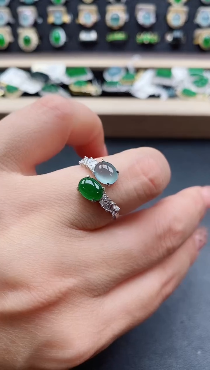 银S925镶嵌戒指翡翠1