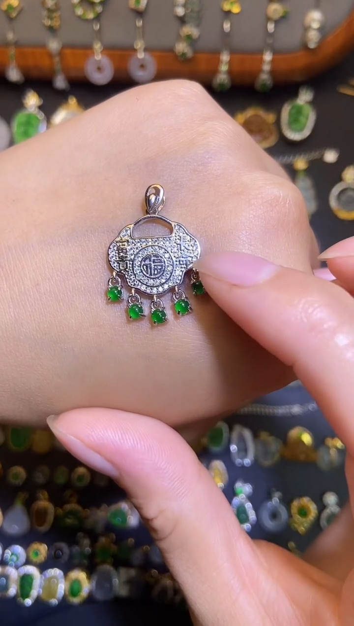 翡翠银S925镶嵌吊坠(不含链)天然A货翡翠