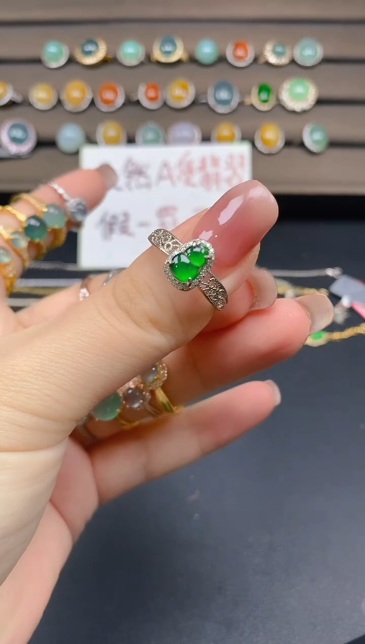 翡翠戒指银S925镶嵌16