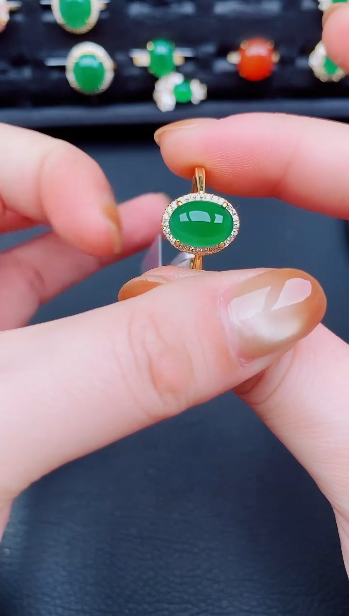 【闪购商品】翡翠戒指银S925镶嵌天然a货翡翠132