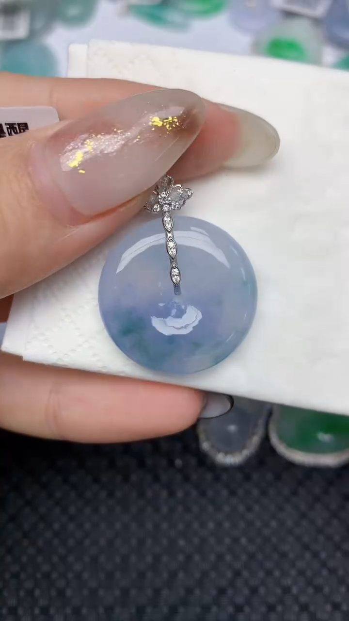 颈饰18K金镶嵌翡翠天然缅甸翡翠a货百元以上9元证书费自理