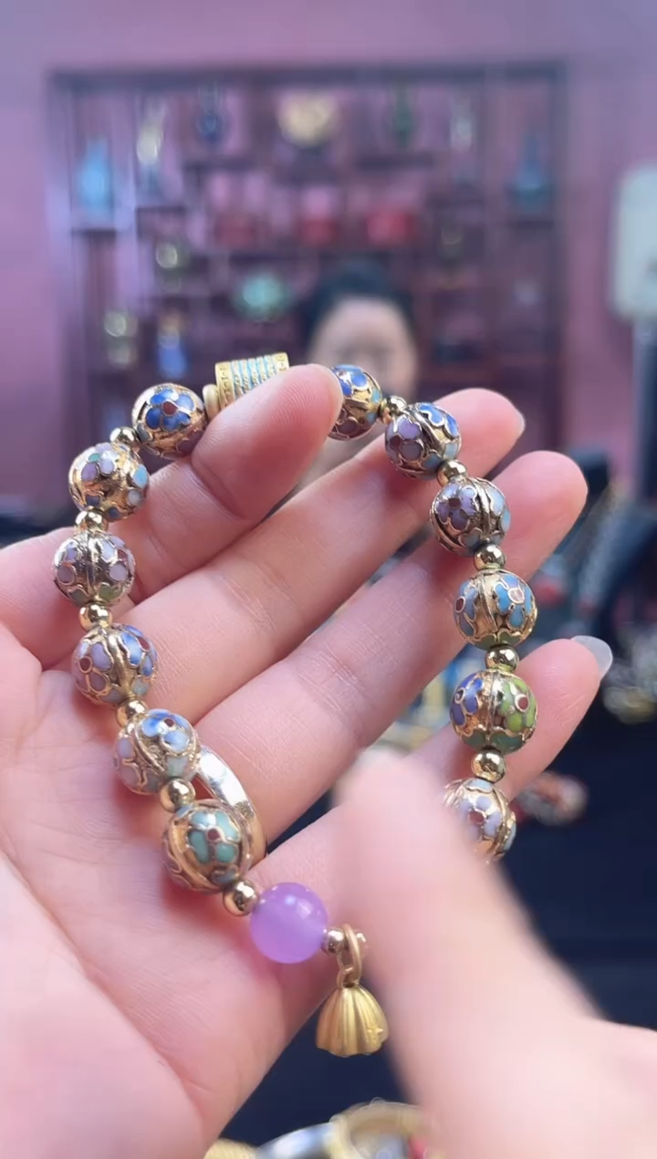 非遗 景泰蓝手串 金地4瓜棱1.0