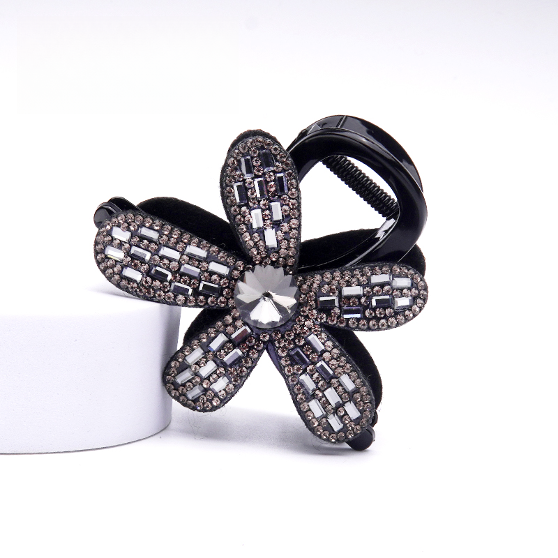 巴黎王妃【桃惜】轻奢满钻花朵中号抓夹半扎发盘发发夹MY1105