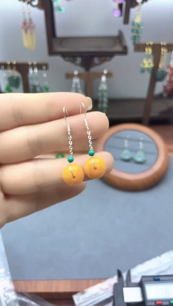 蜜蜡银S925镶嵌耳饰823000