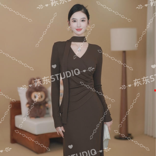 东东定制【极简生活】25年秋冬新品假两件时尚气质显瘦百搭连衣裙