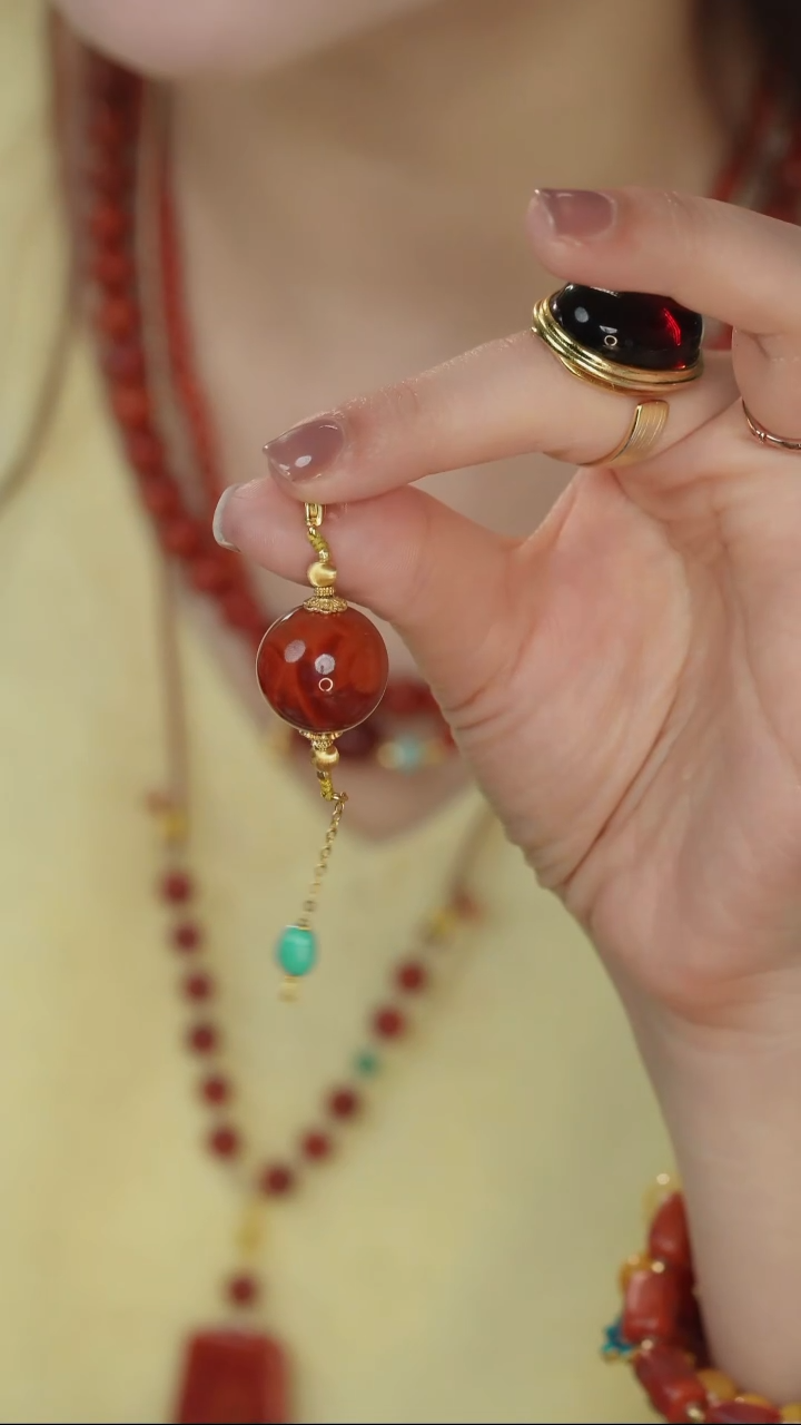 定制南红玛瑙17mm大单珠吊坠