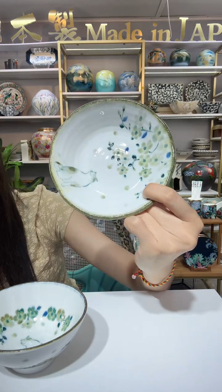 陶瓷花见猫饭钵14cm一支