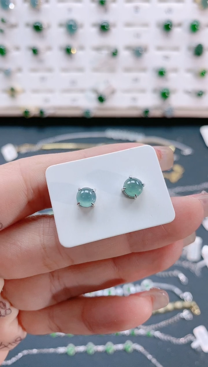【闪购商品】翡翠耳饰银S925镶嵌天然翡翠