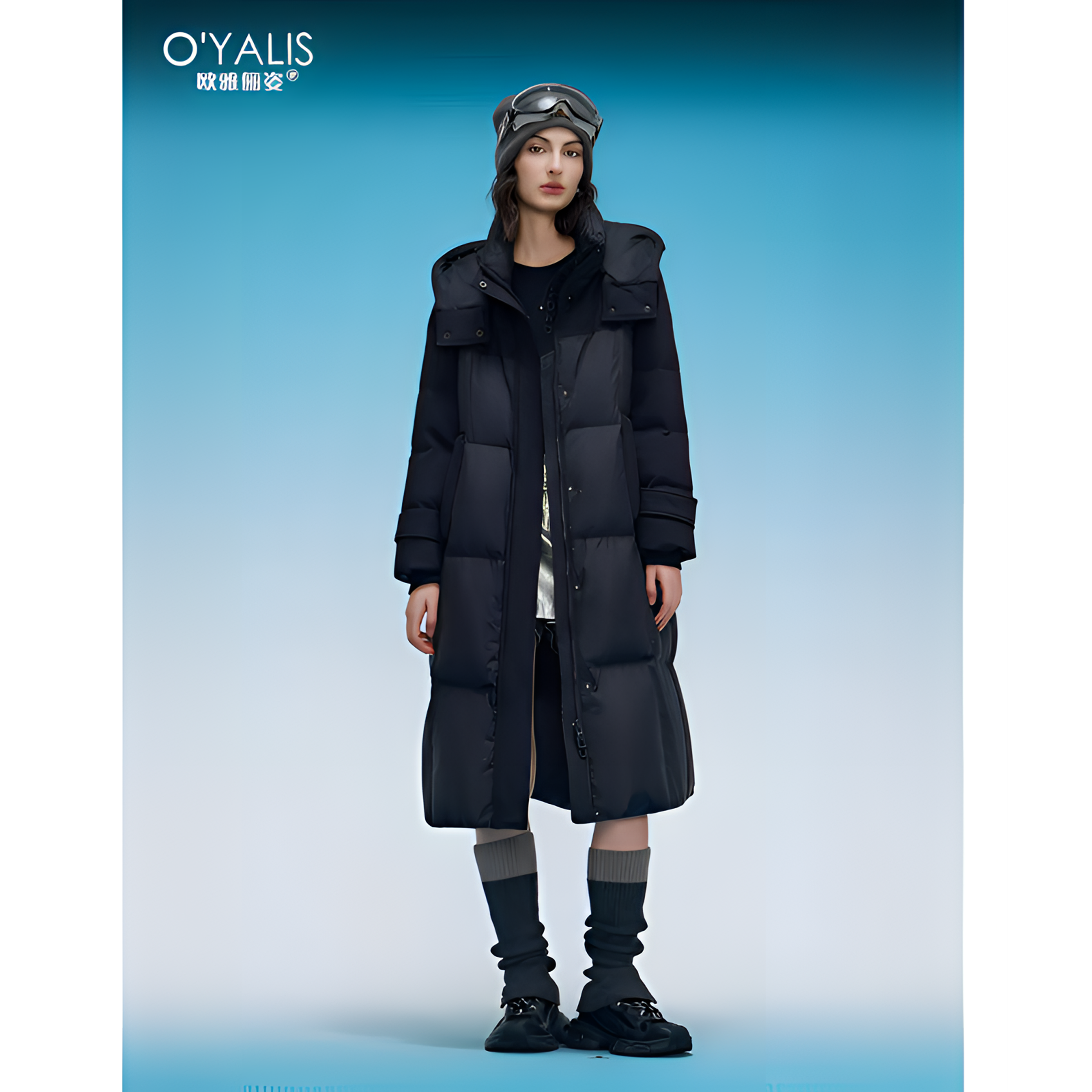 8828款长款运动时尚女士连帽中长款加厚保暖过膝冬季女款鹅绒服