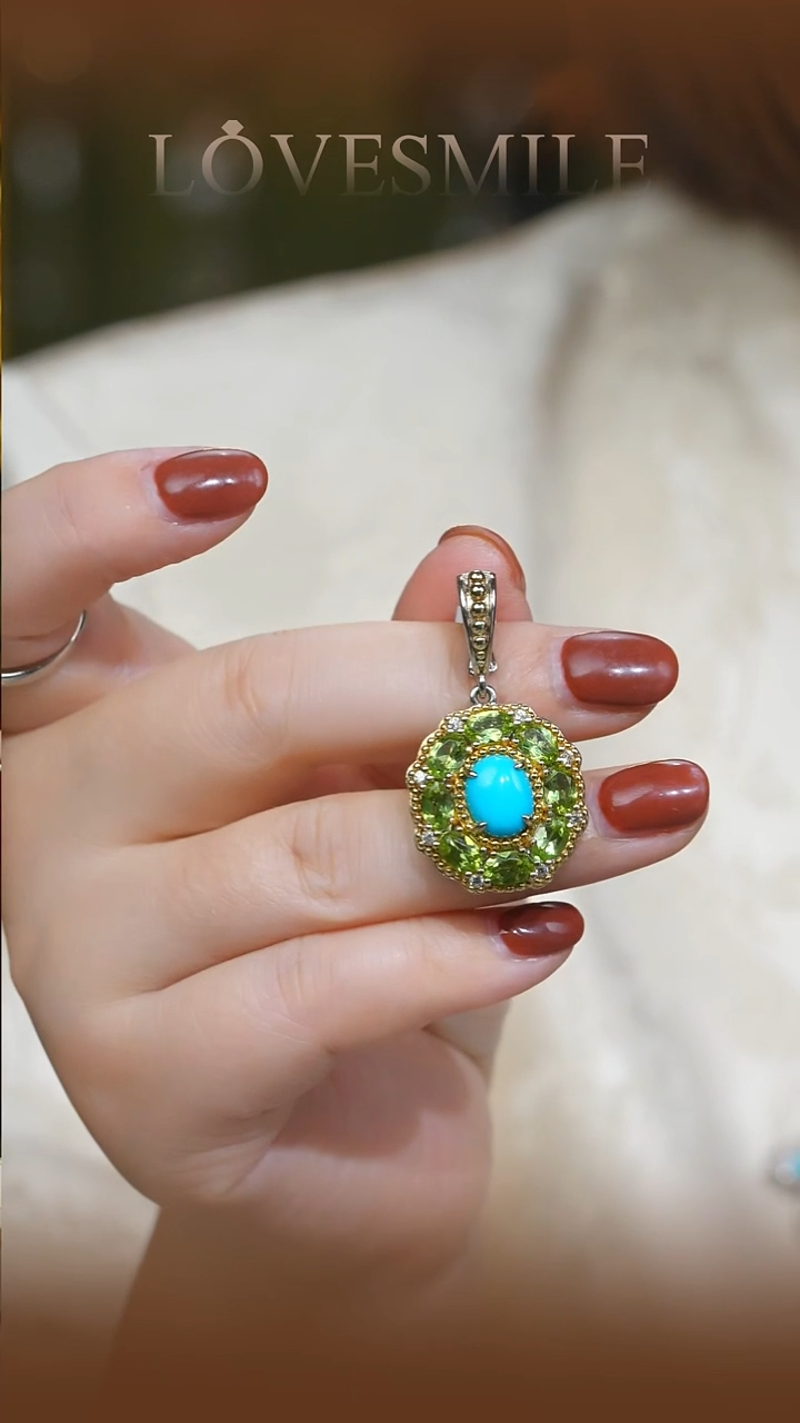 银S925镶嵌绿松石吊坠007