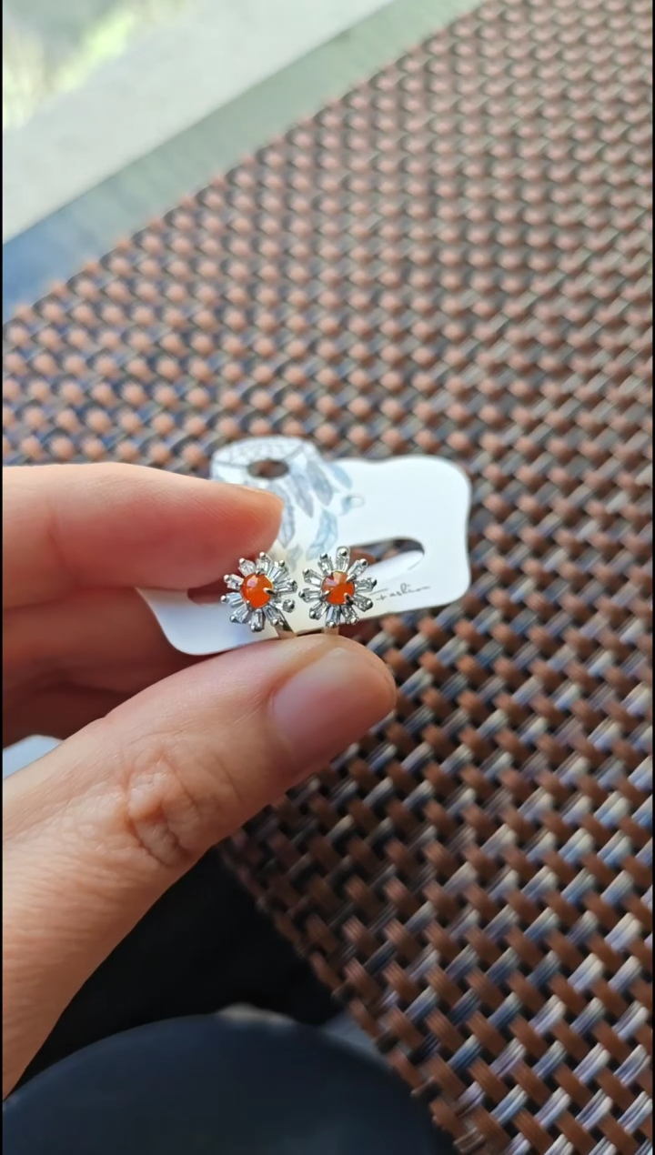 【闪购商品】翡翠耳饰银S925镶嵌翡翠耳饰S925银镶嵌