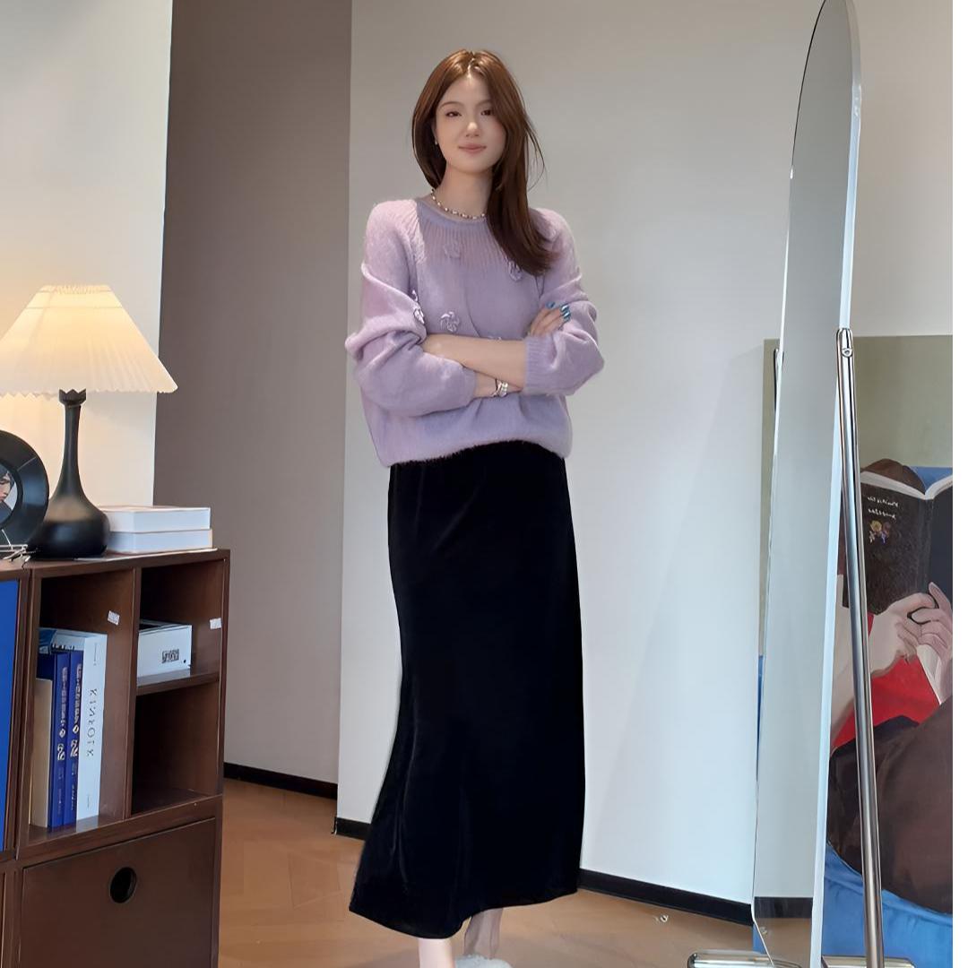 赫本风气质显瘦丝绒A版小黑裙0966