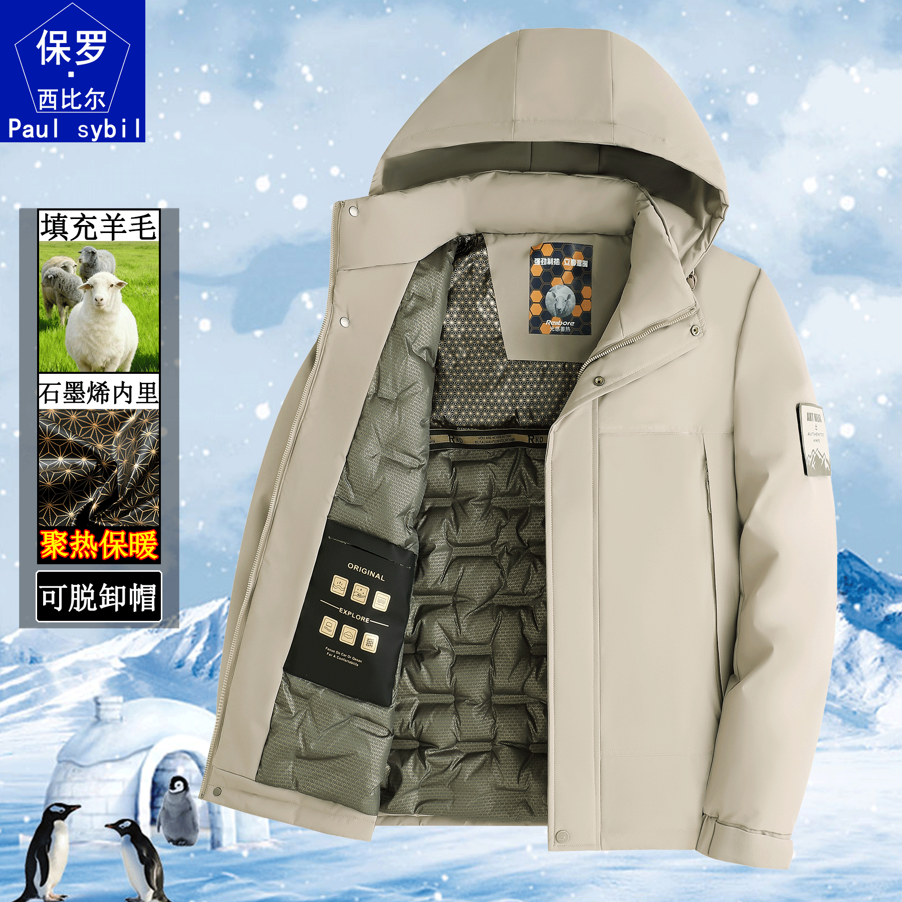 【保罗西比尔】爸爸冬装外套2025新款保暖中老年人男棉袄棉服派克服