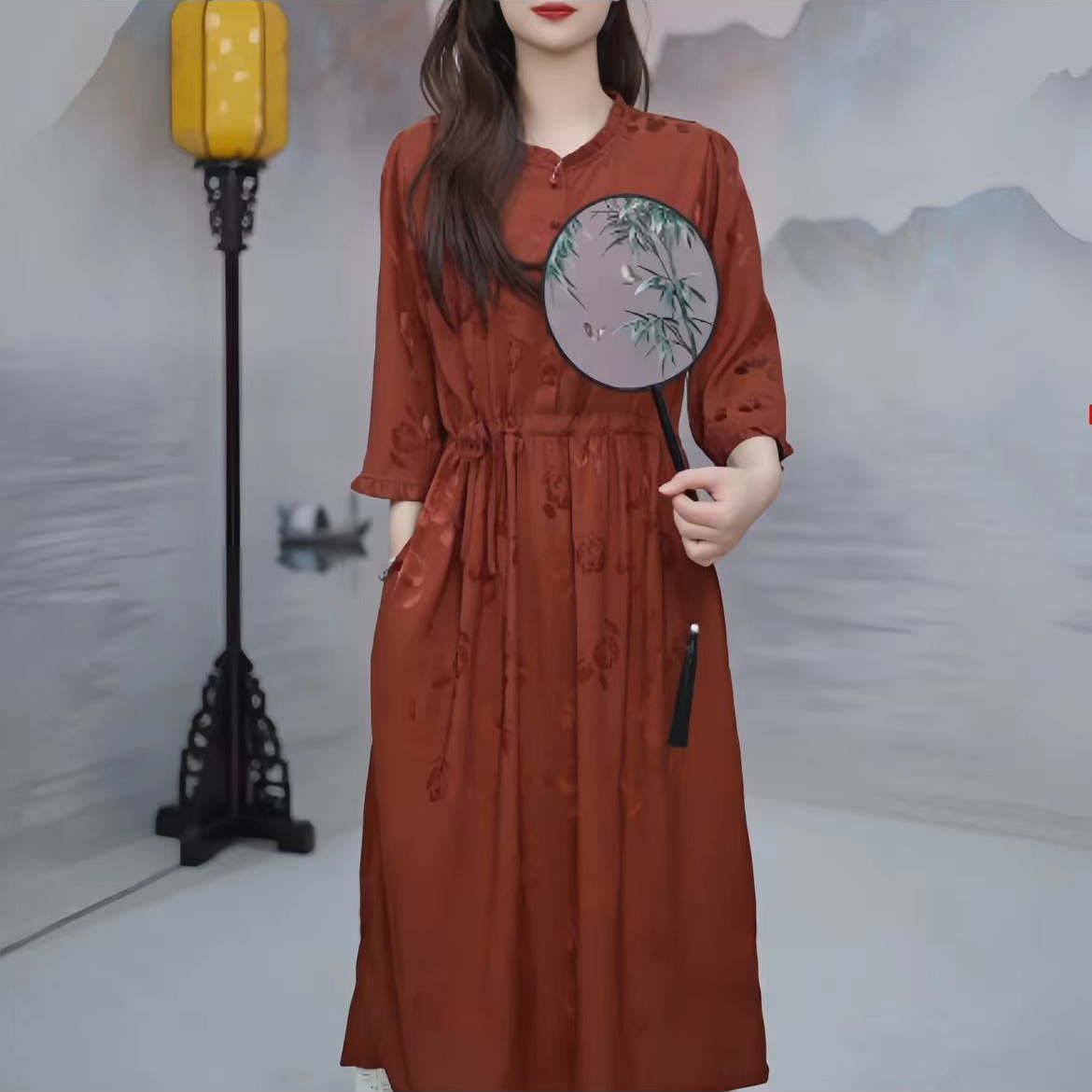 【黎索】夏季时尚碎花宽松显瘦通勤气质百搭遮肉双面穿连衣裙9224