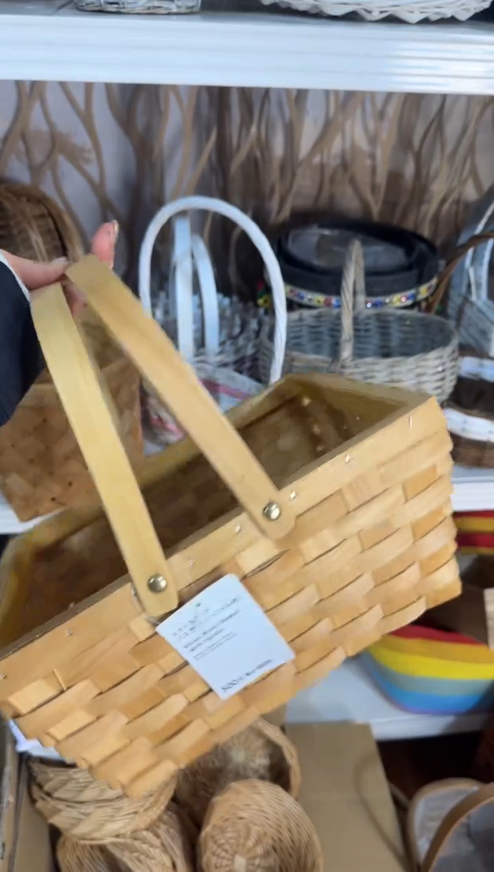 水杉木双耳长方形提篮