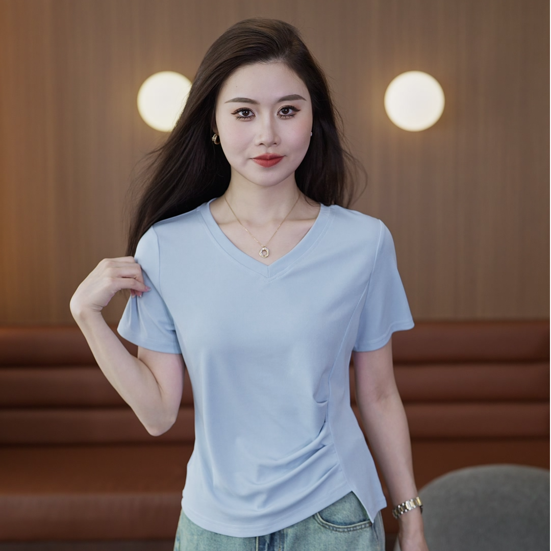 t恤女短袖夏季新款时尚休闲女士女款修身不规则T恤上衣遮肉显瘦