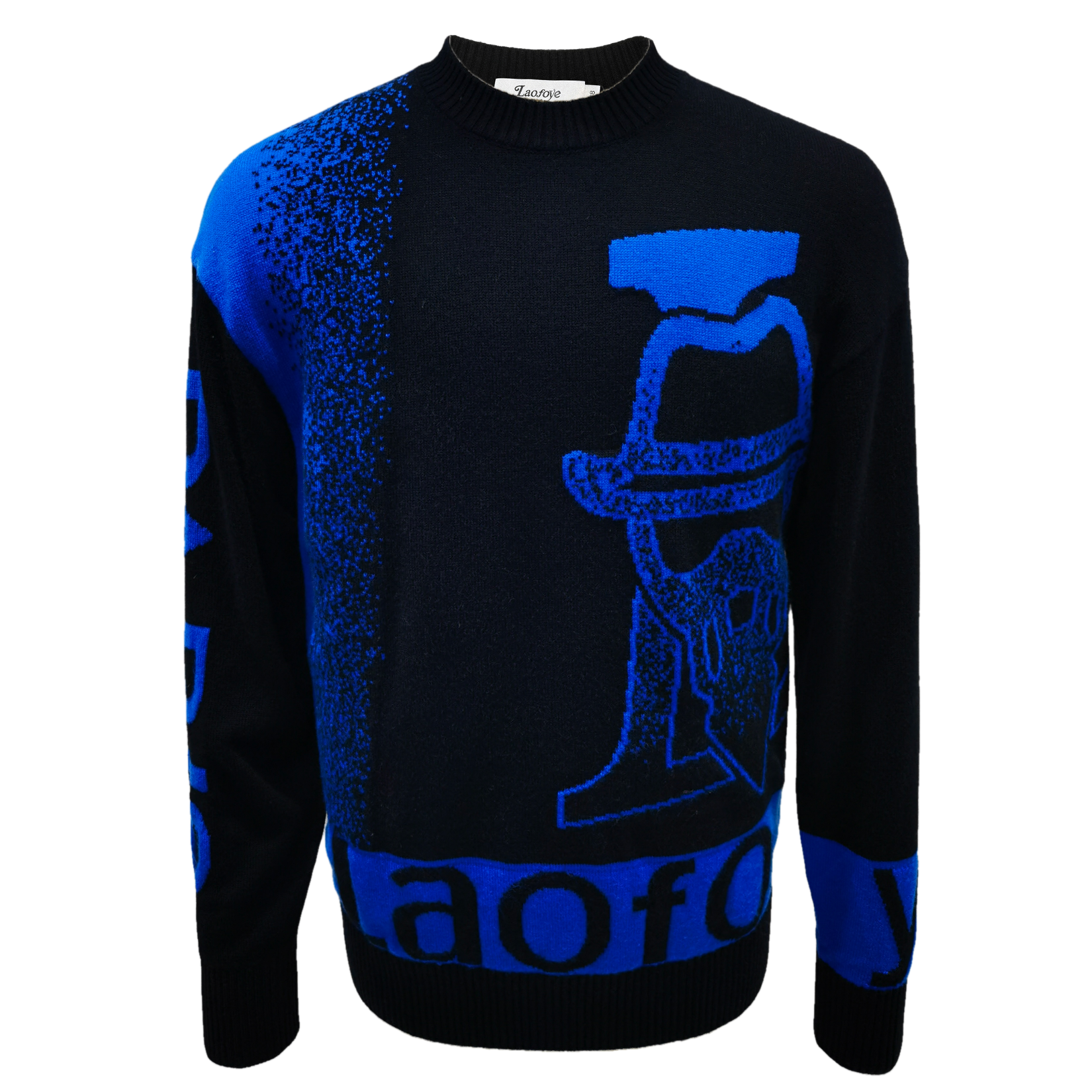 laofoye法国老佛爷轻奢欧品秋冬男装休闲时尚提花全羊毛圆领毛衫