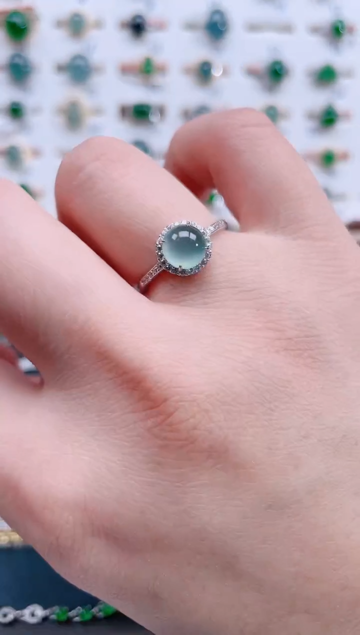 银S925镶嵌戒指翡翠空*格天然翡翠