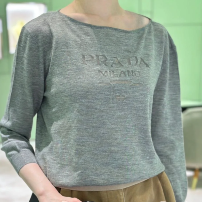 未使用 Prada/普拉达 汤/P235603486/灰色经典logo毛衣 42