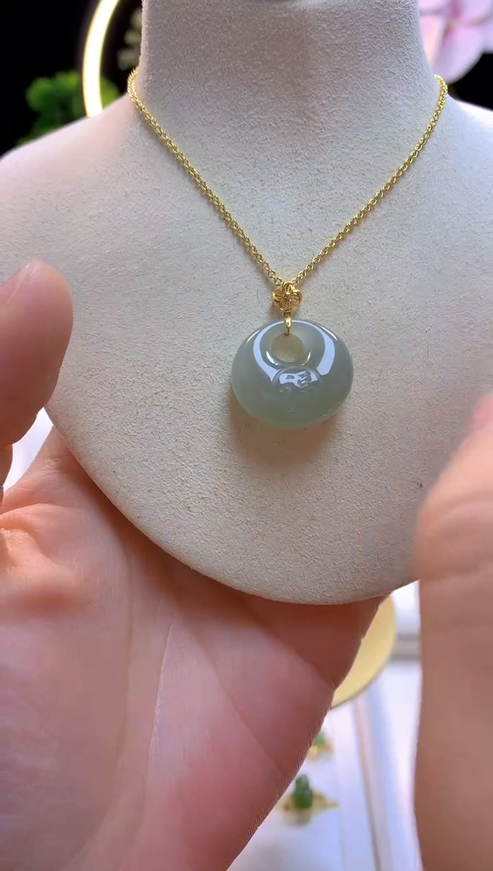 【闪购商品】和田玉吊坠18K金镶嵌福字平安扣