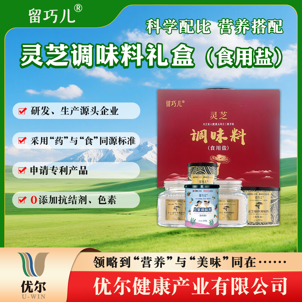 留巧儿灵芝食用盐礼盒装含灵芝松茸山楂提取全营养成分酱汁组合